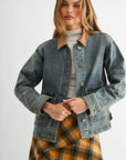 Indigo Denim Shacket with Suede Collar
