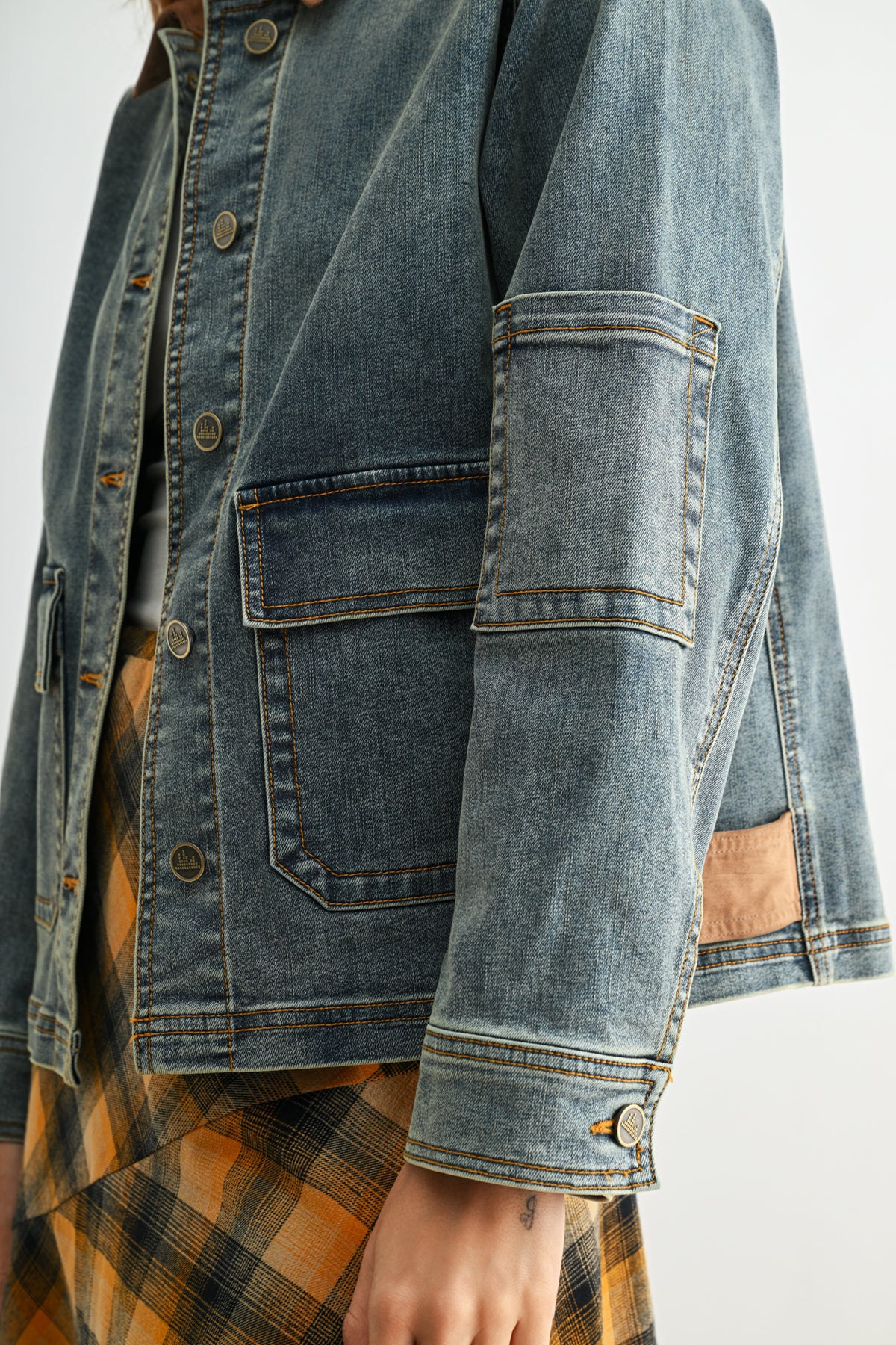 Indigo Denim Shacket with Suede Collar