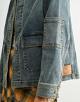 Indigo Denim Shacket with Suede Collar