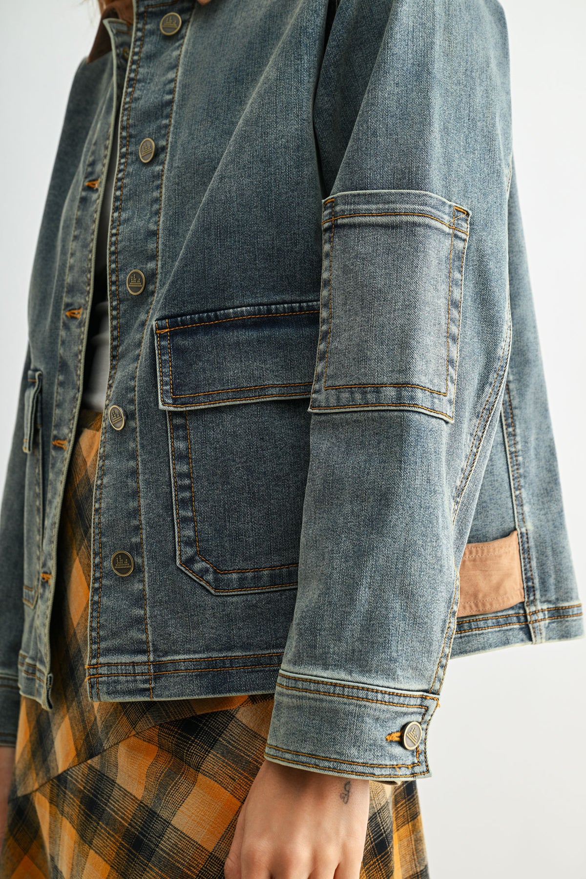 Indigo Denim Shacket with Suede Collar