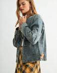 Indigo Denim Shacket with Suede Collar