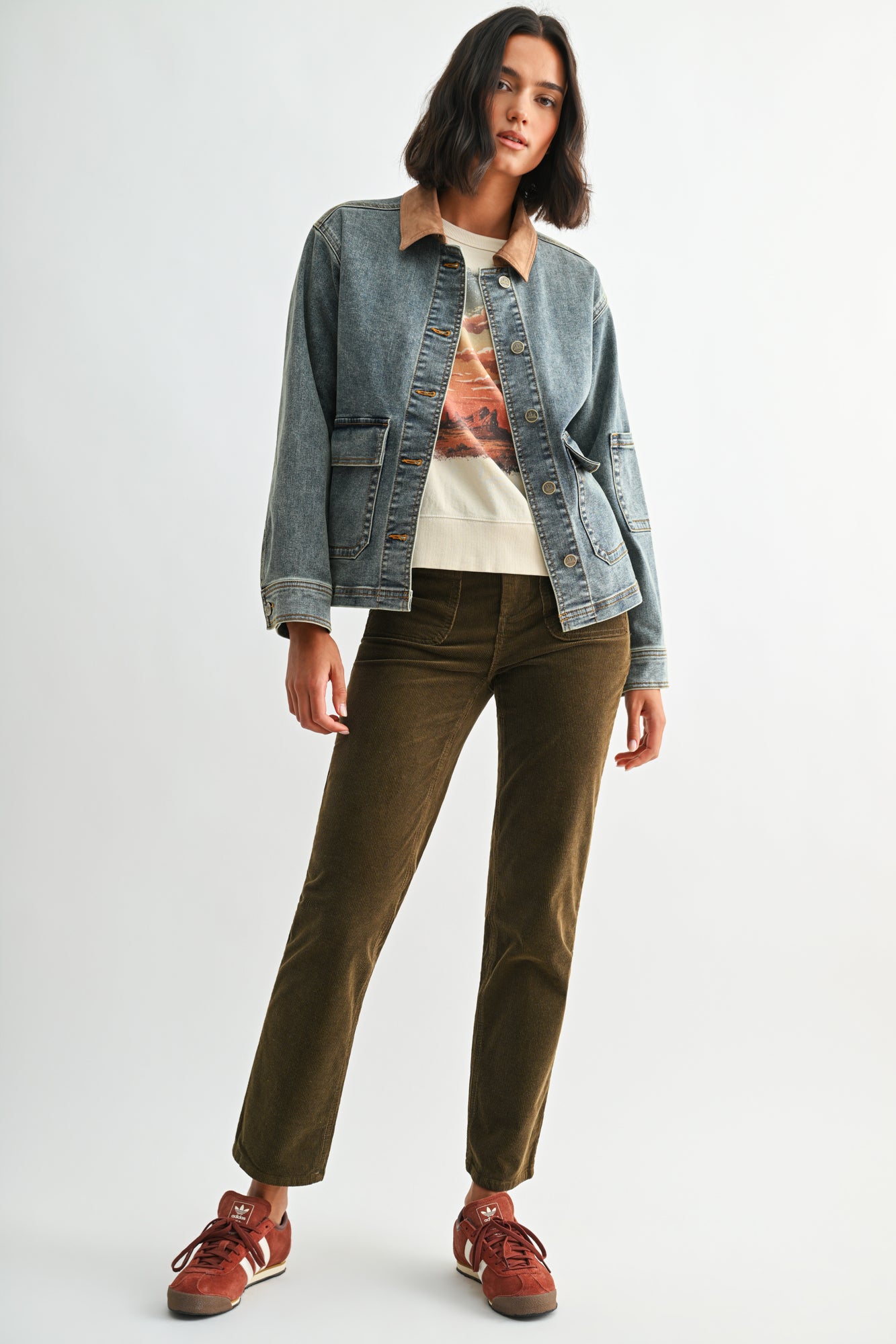 Indigo Plus-Size Denim Shacket with Suede Collar