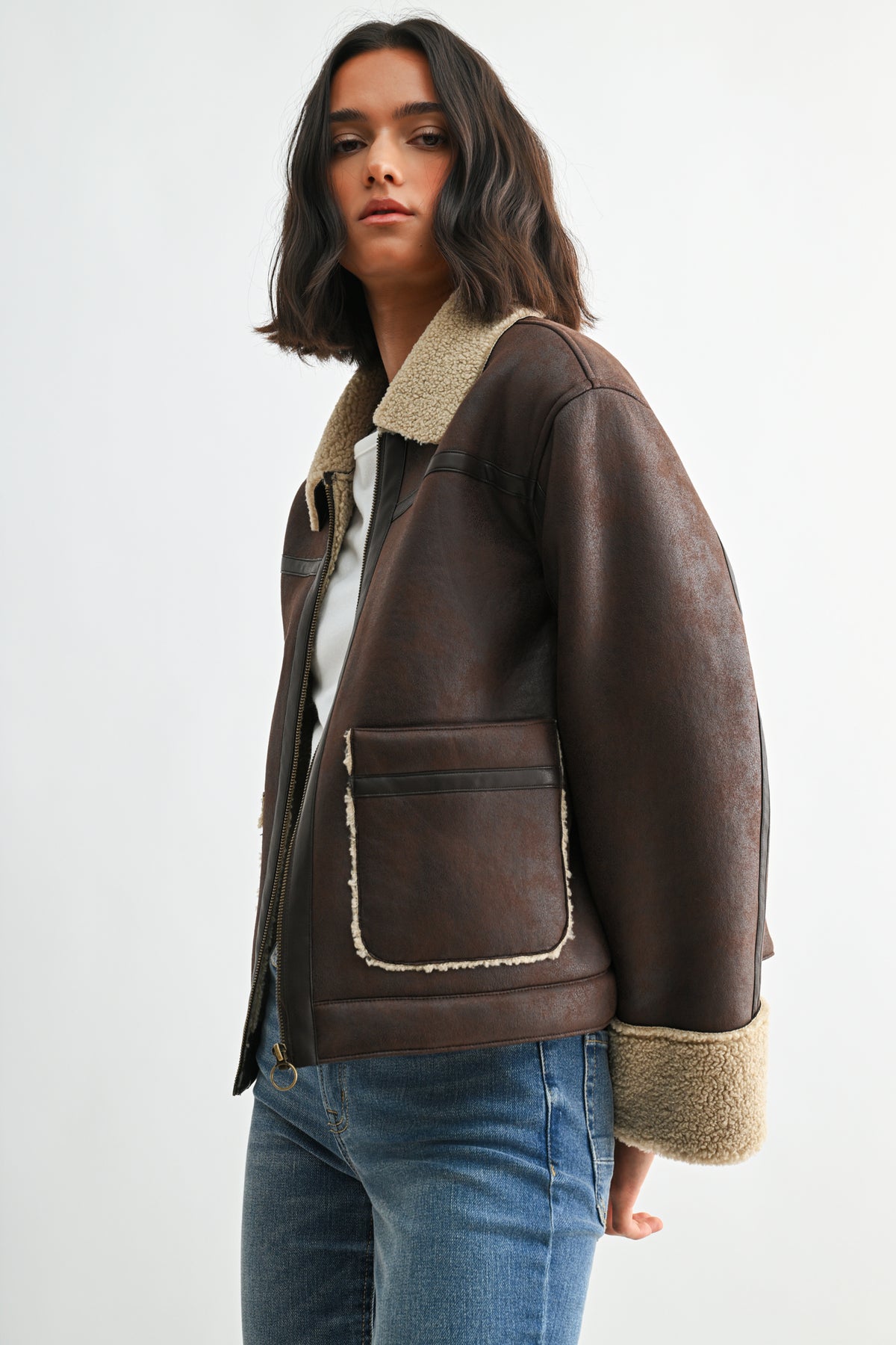 Dark Brown Faux Shearling Jacket