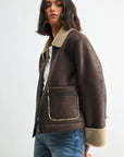 Dark Brown Faux Shearling Jacket