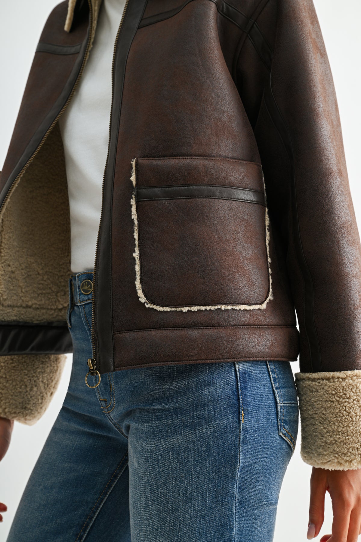 Dark Brown Faux Shearling Jacket