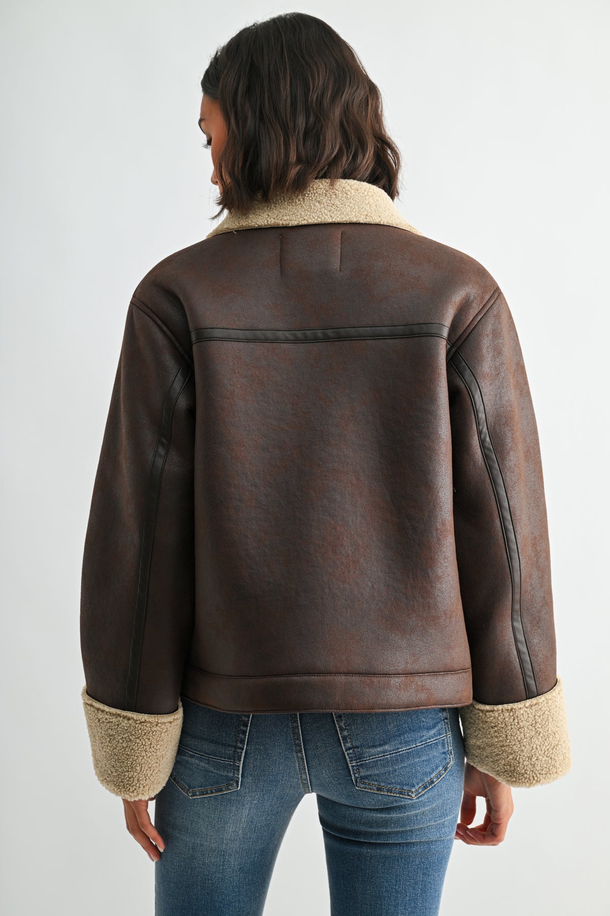 Dark Brown Faux Shearling Jacket