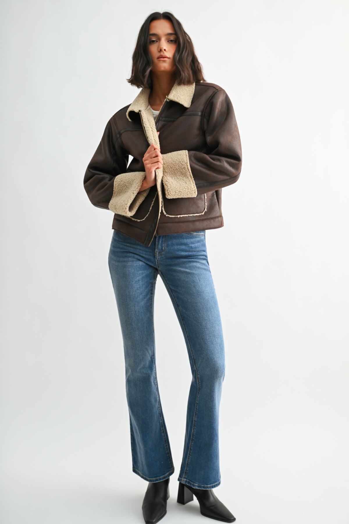 Dark Brown Faux Shearling Jacket