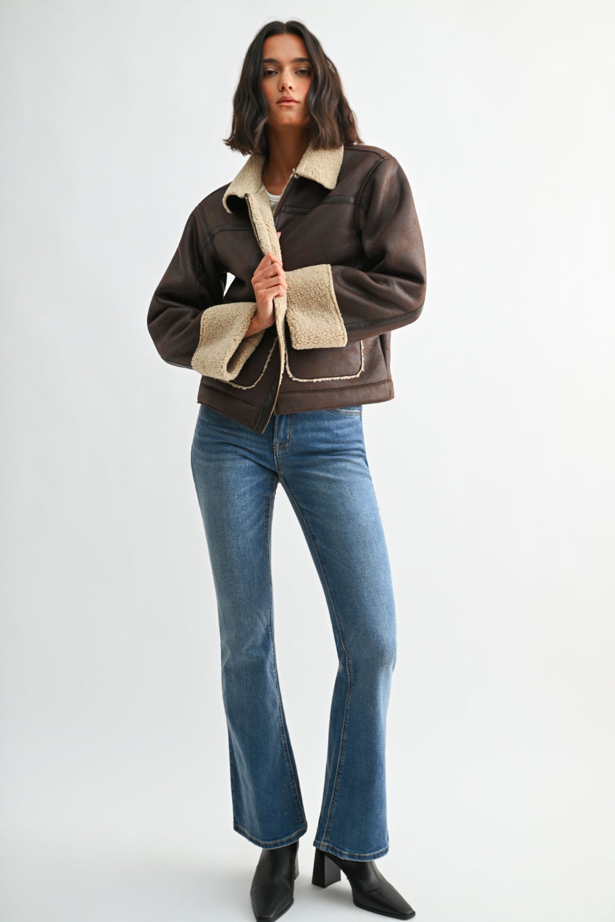 Dark Brown Faux Shearling Jacket