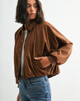 Camel Suede Snap Front Dolman Jacket