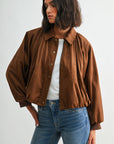 Camel Suede Snap Front Dolman Jacket