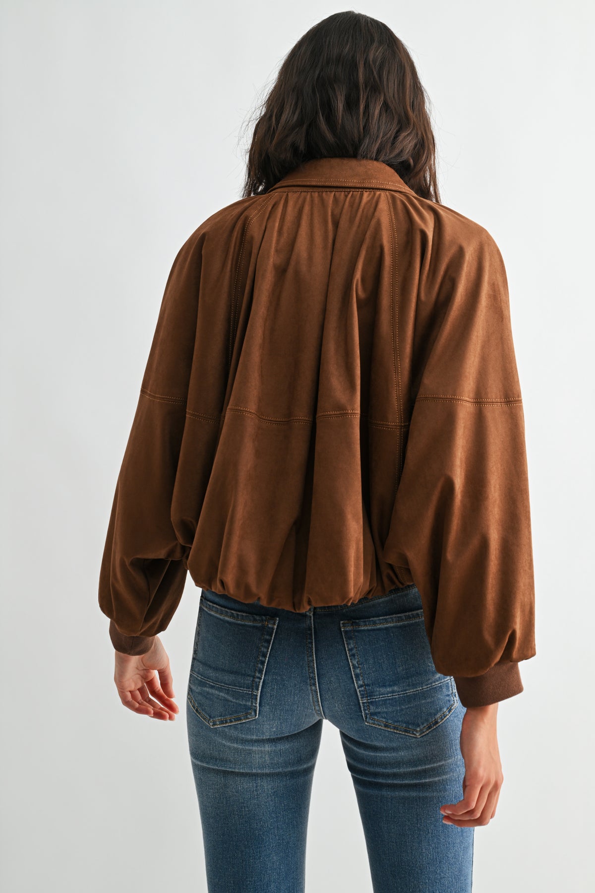 Camel Suede Snap Front Dolman Jacket