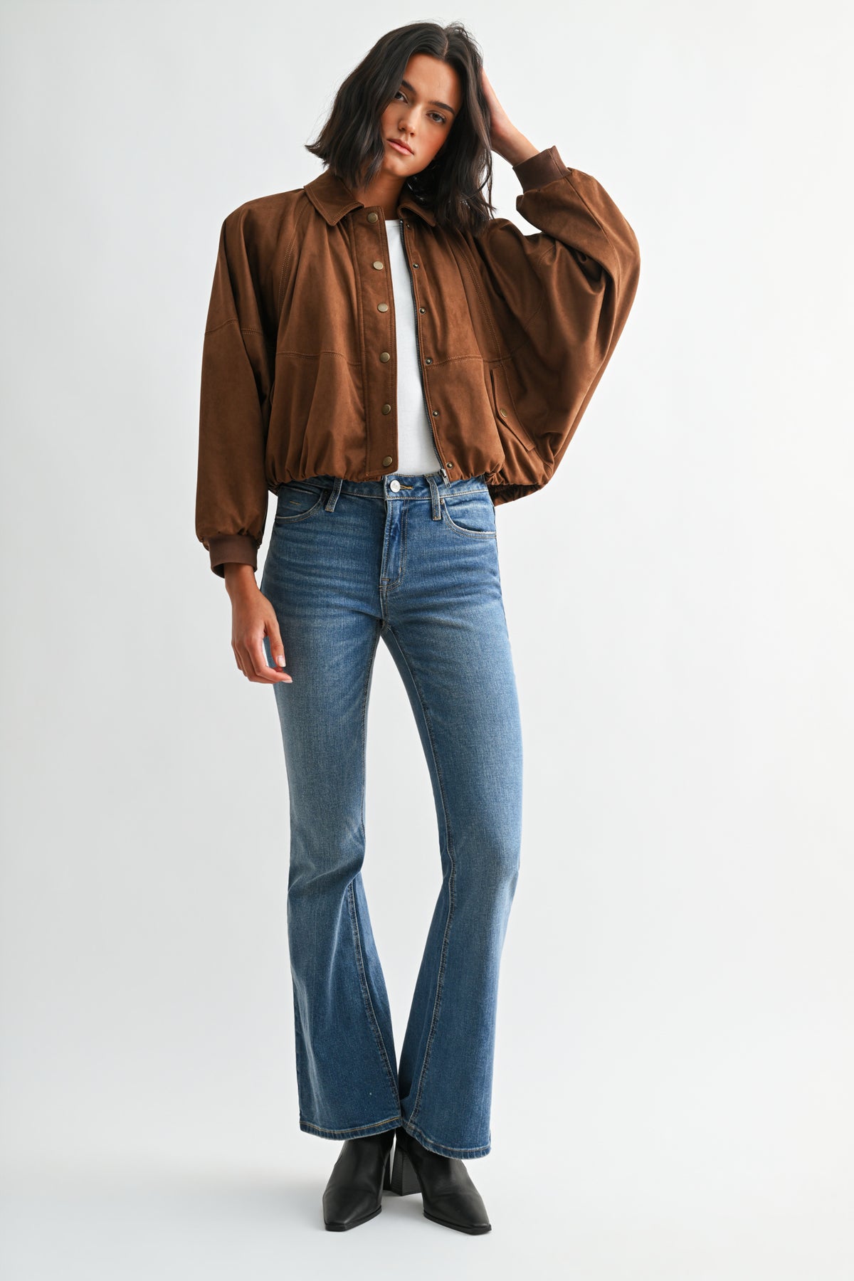 Camel Suede Snap Front Dolman Jacket