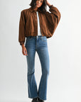 Camel Suede Snap Front Dolman Jacket