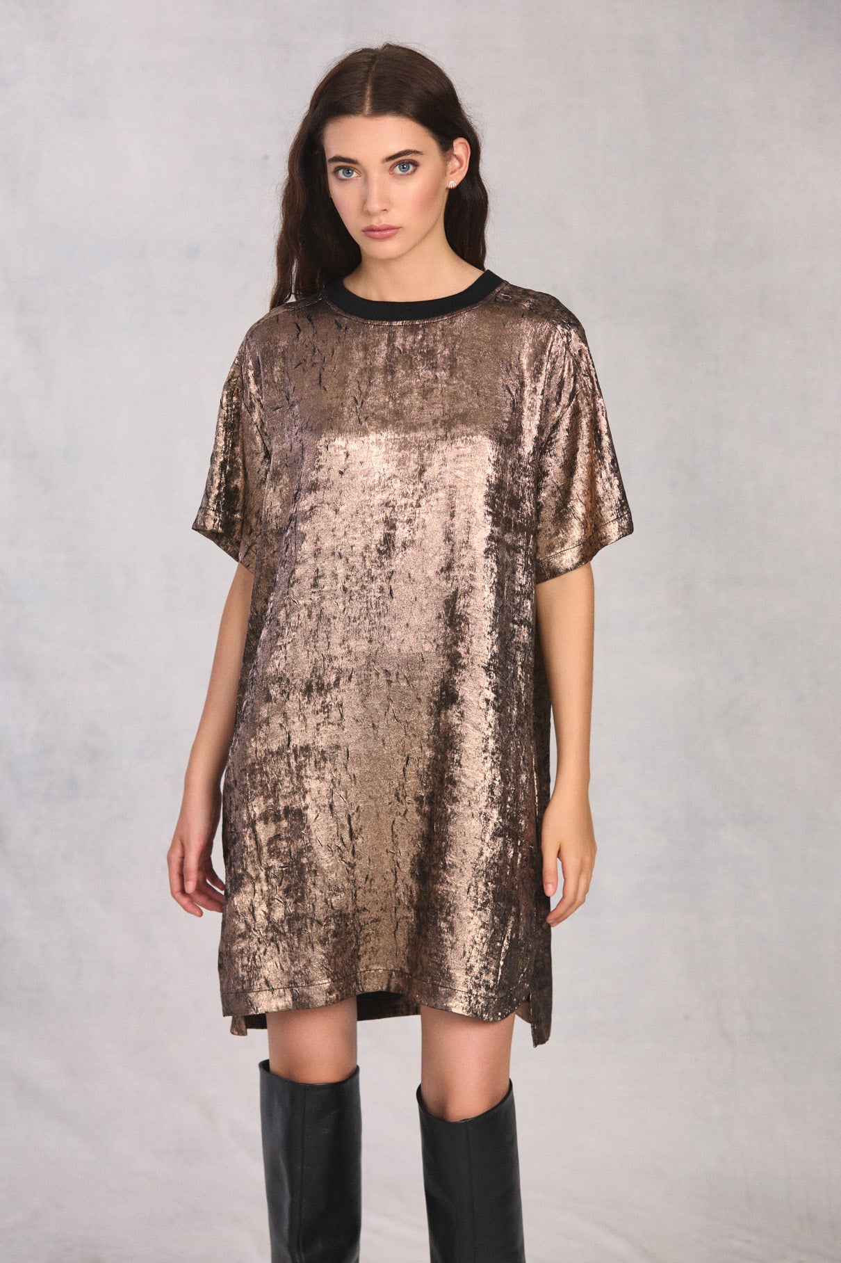 Champagne Zip Back Woven T-Shirt Dress