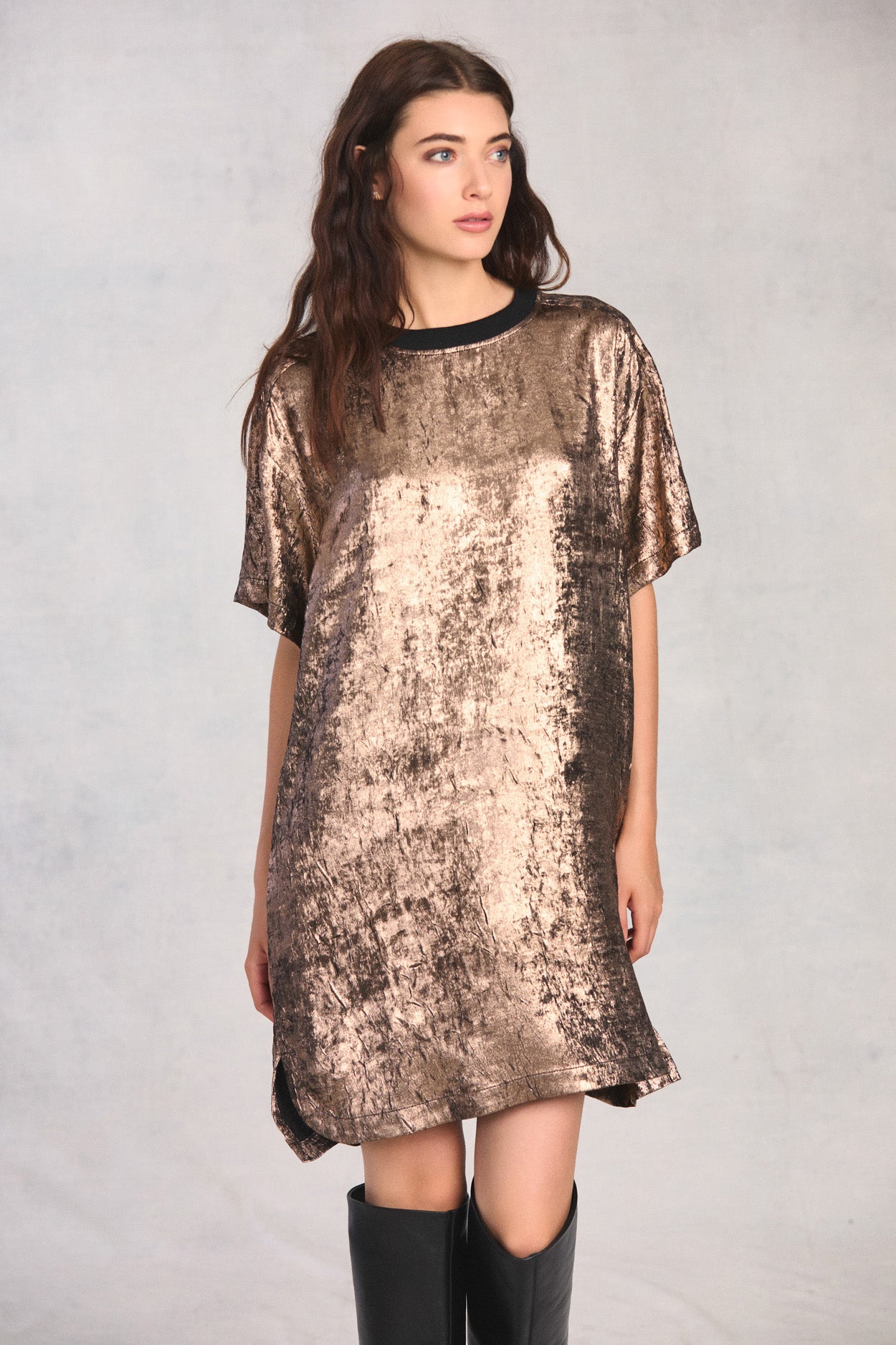 Champagne Zip Back Woven T-Shirt Dress