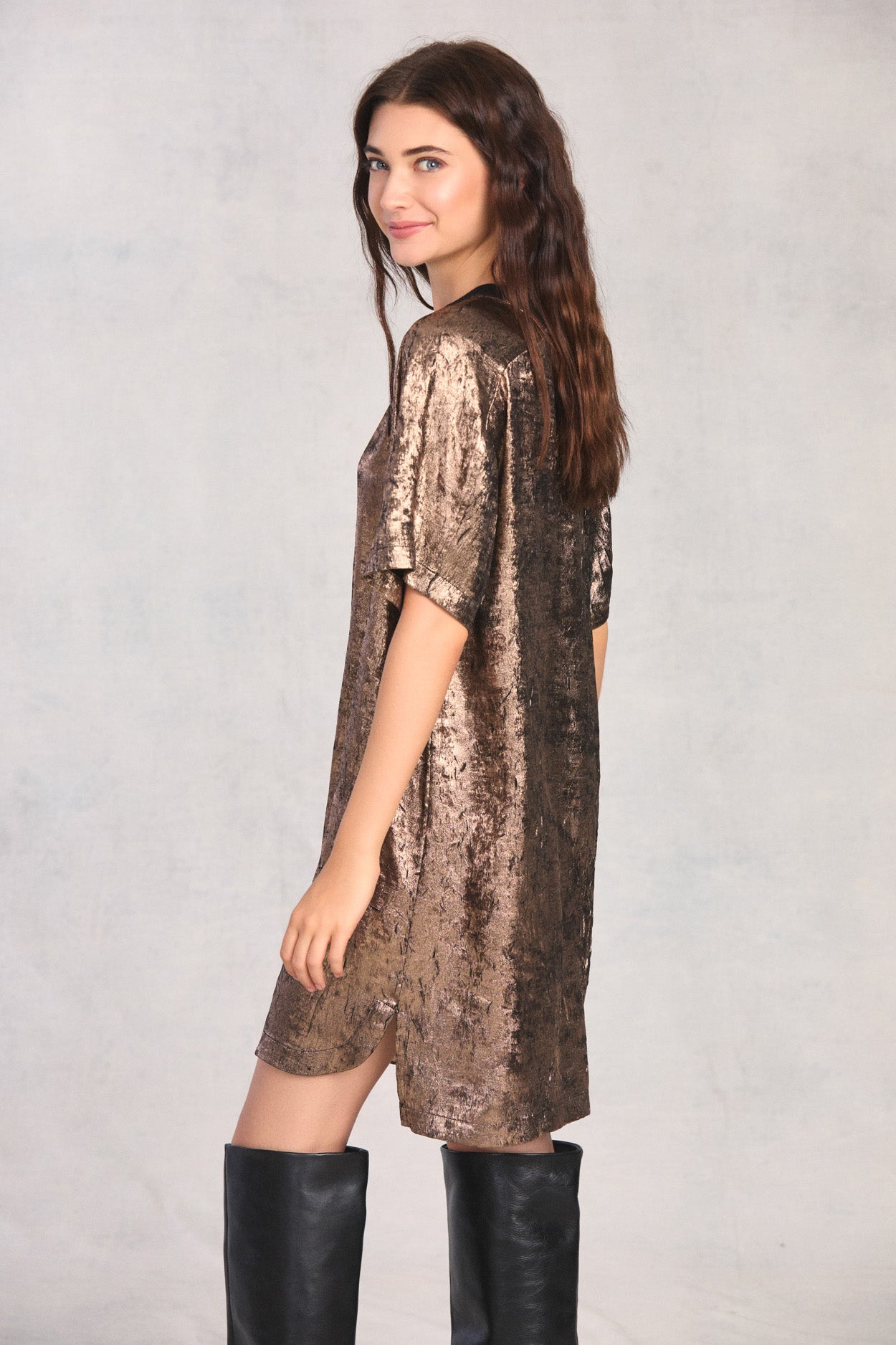 Champagne Zip Back Woven T-Shirt Dress