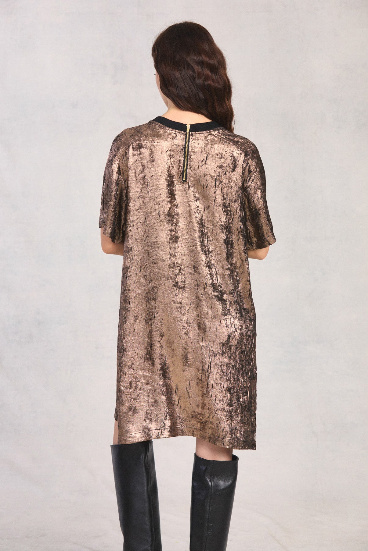 Champagne Zip Back Woven T-Shirt Dress