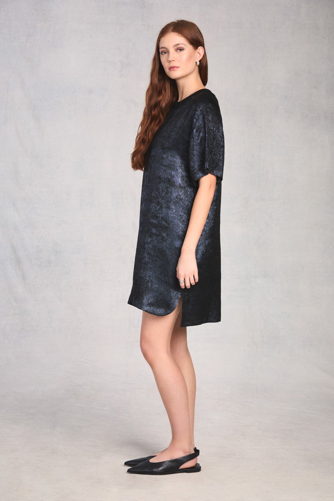 Midnight Zip Back Woven T-Shirt Dress