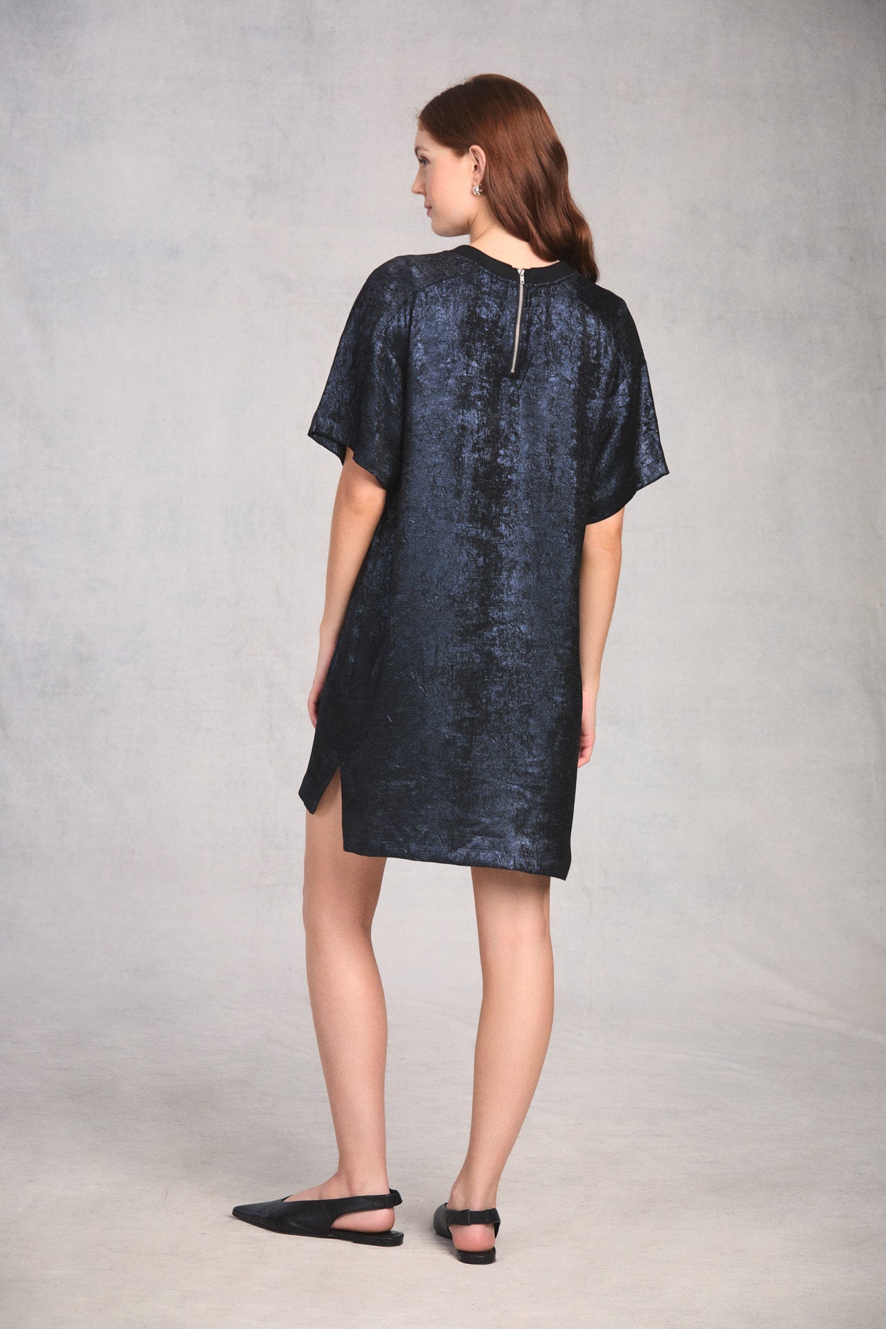 Midnight Zip Back Woven T-Shirt Dress