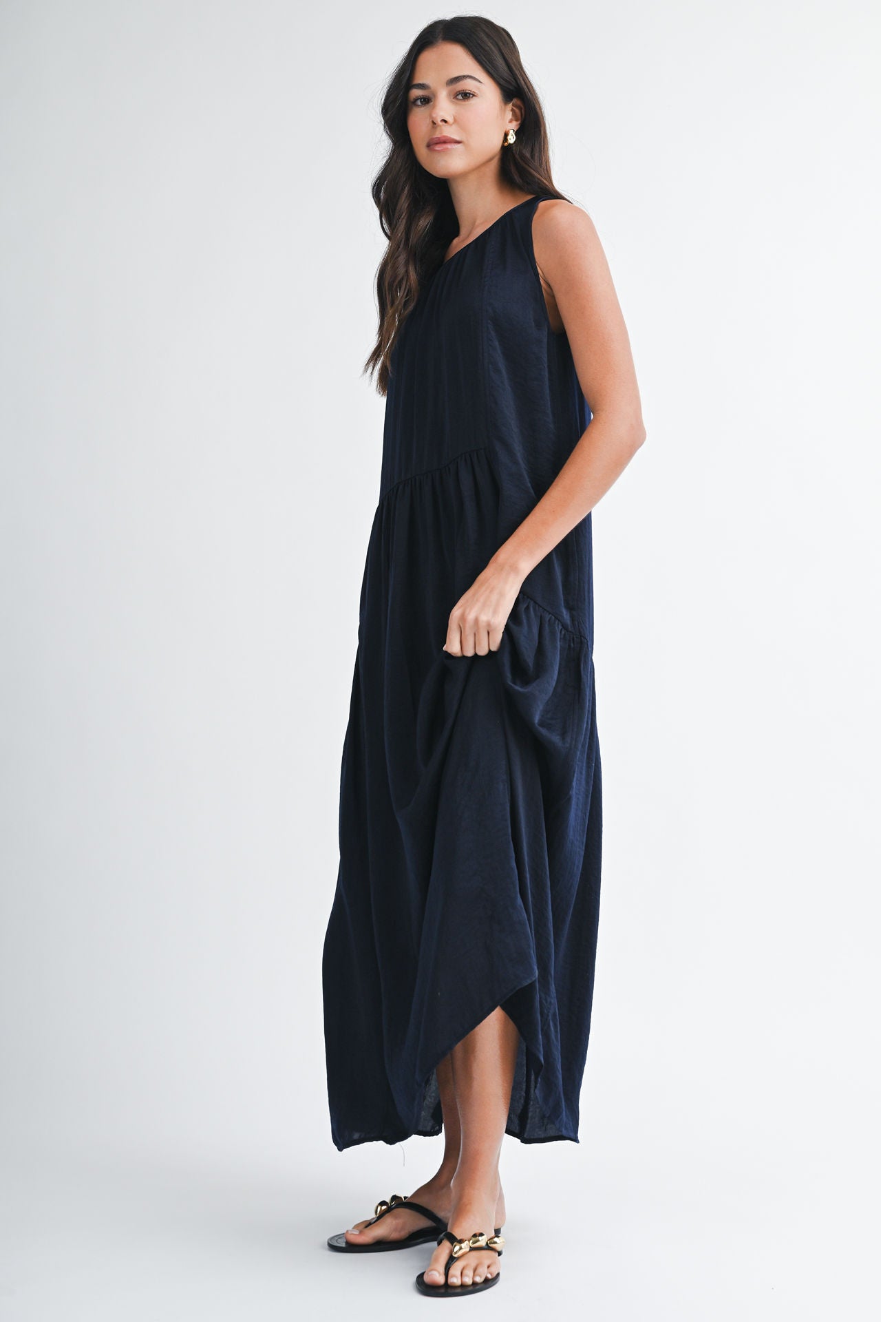Navy Halter Neck A-line Maxi Dress