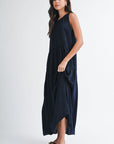 Navy Halter Neck A-line Maxi Dress