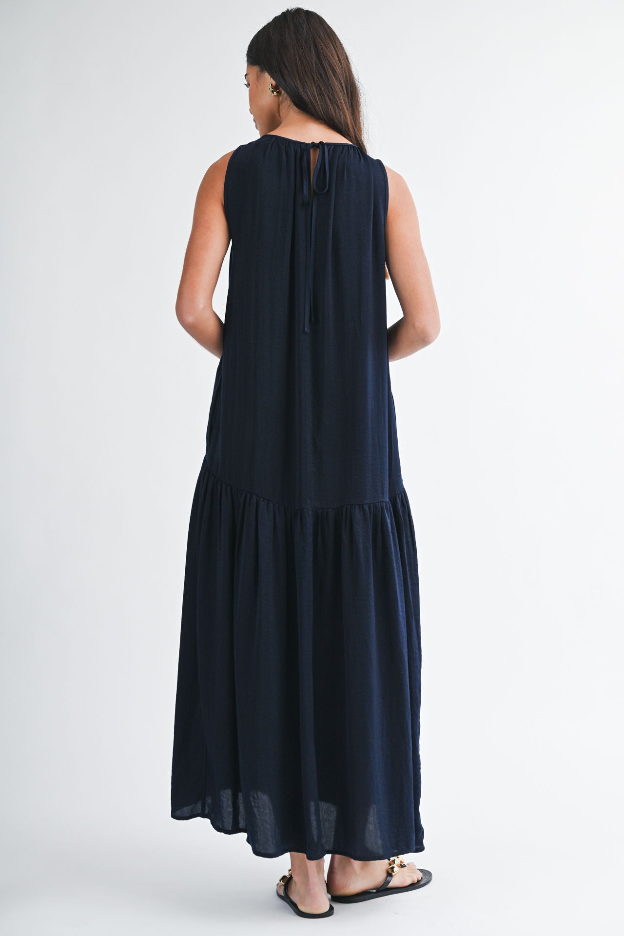 Navy Halter Neck A-line Maxi Dress