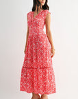 Red Multi Print Print Tiered V-Neck Maxi Dress