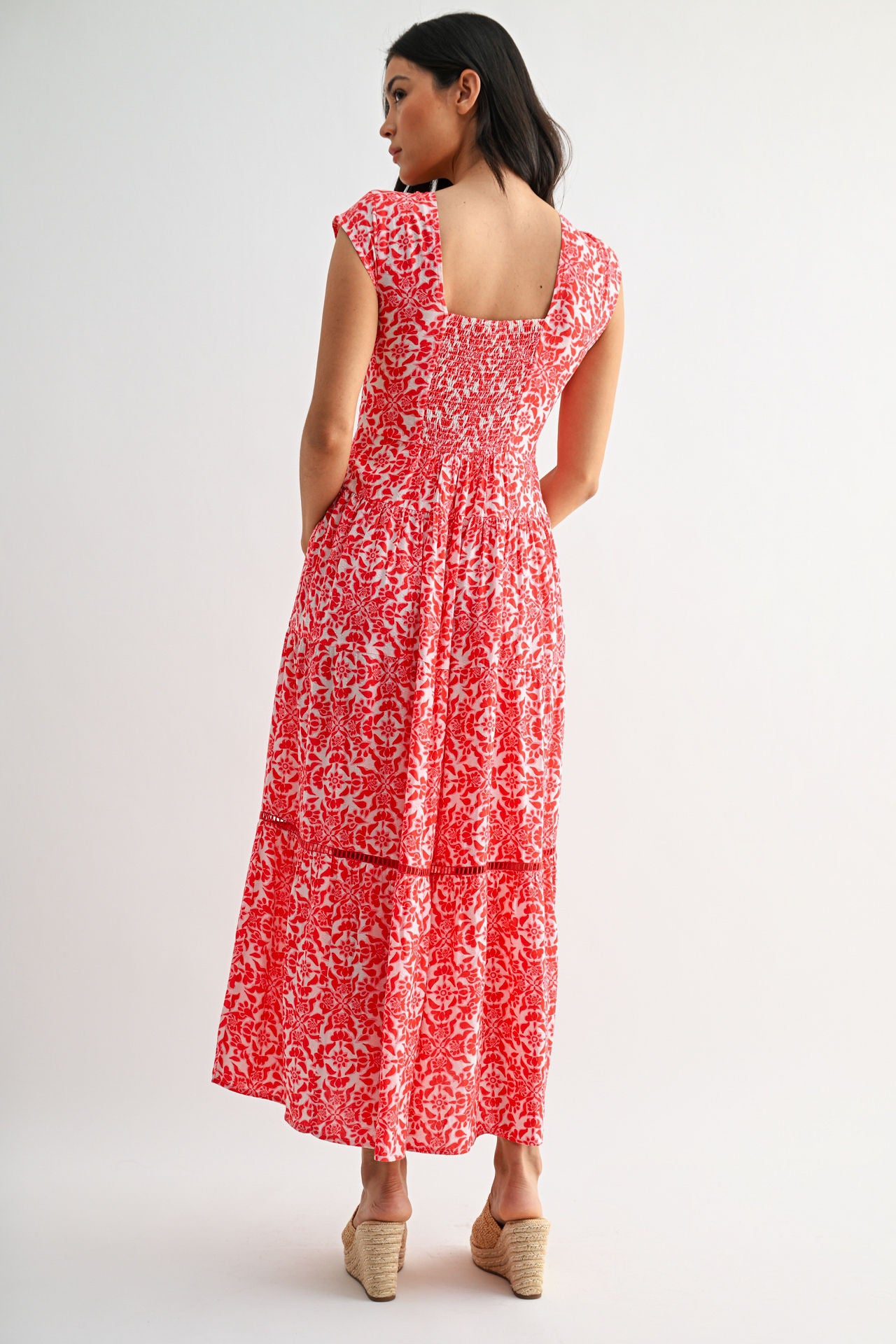 Red Multi Print Print Tiered V-Neck Maxi Dress