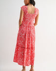 Red Multi Print Print Tiered V-Neck Maxi Dress