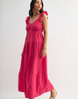 Bright Rose Empire Waist Tiered Maxi Dress