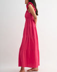 Bright Rose Empire Waist Tiered Maxi Dress