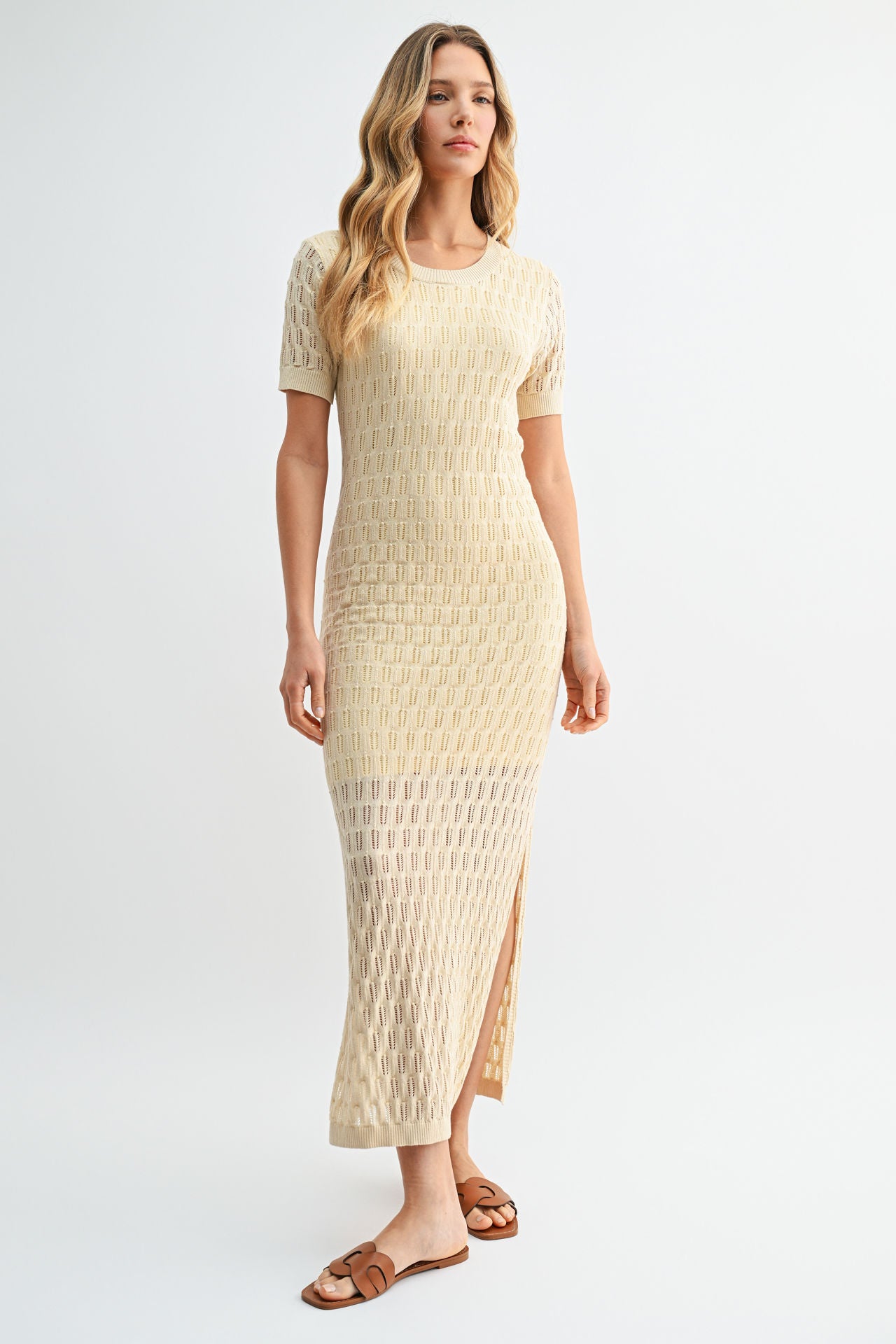 Parchment Crochet Midi Dress