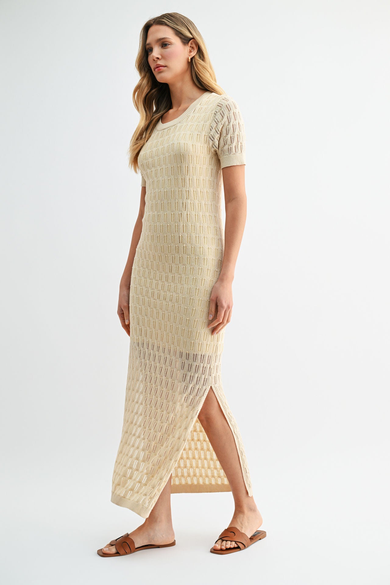 Parchment Crochet Midi Dress