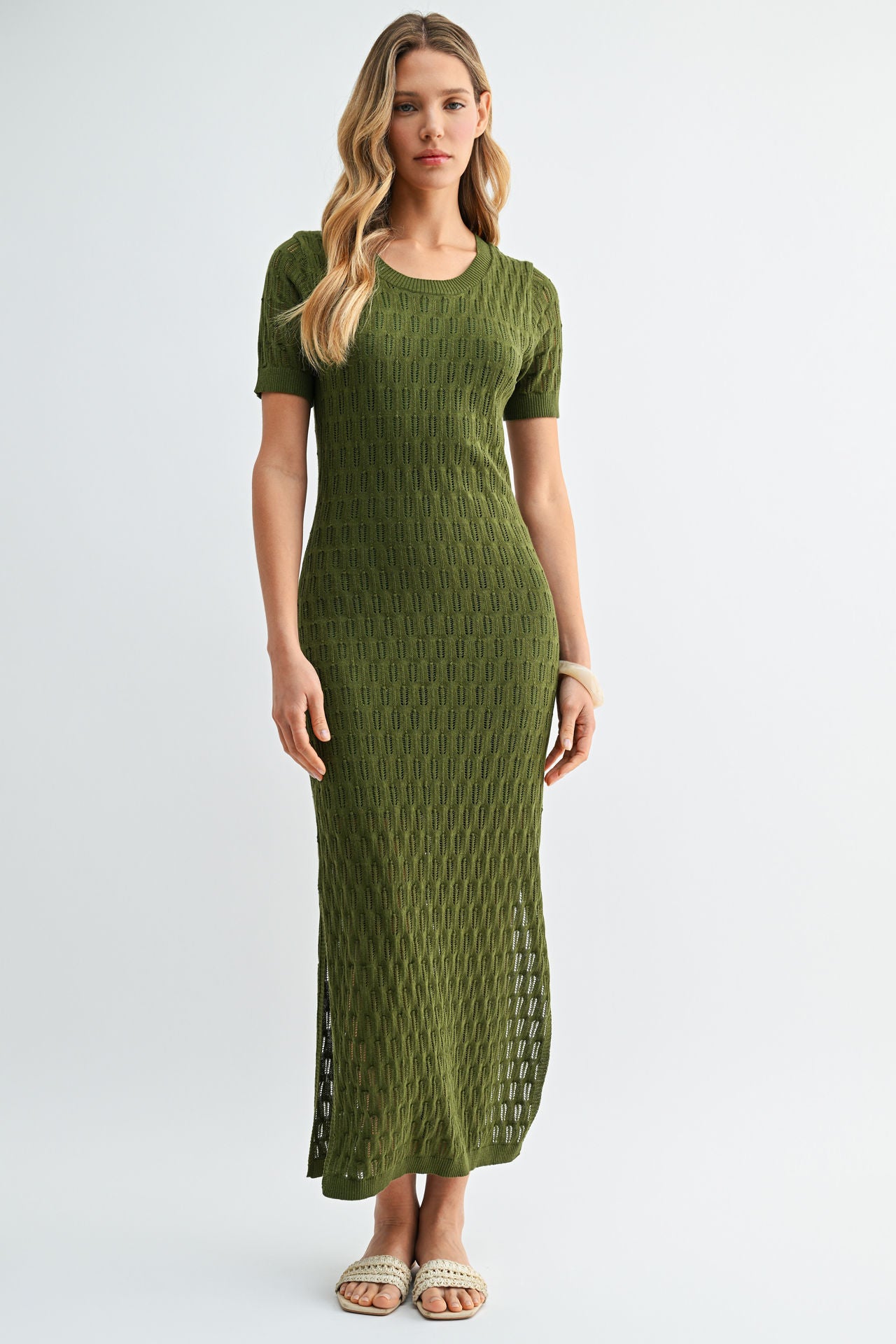 City Blues Scoop Neck Short Sleeve Midi Dress, Womens, XL, Pine