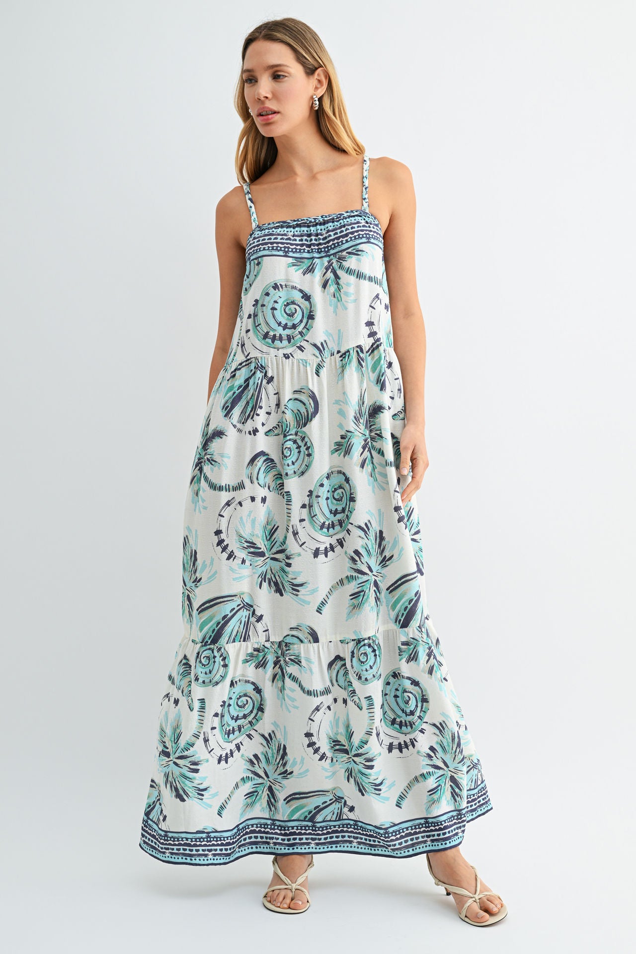 Cream Braided Neck Maxi Dress