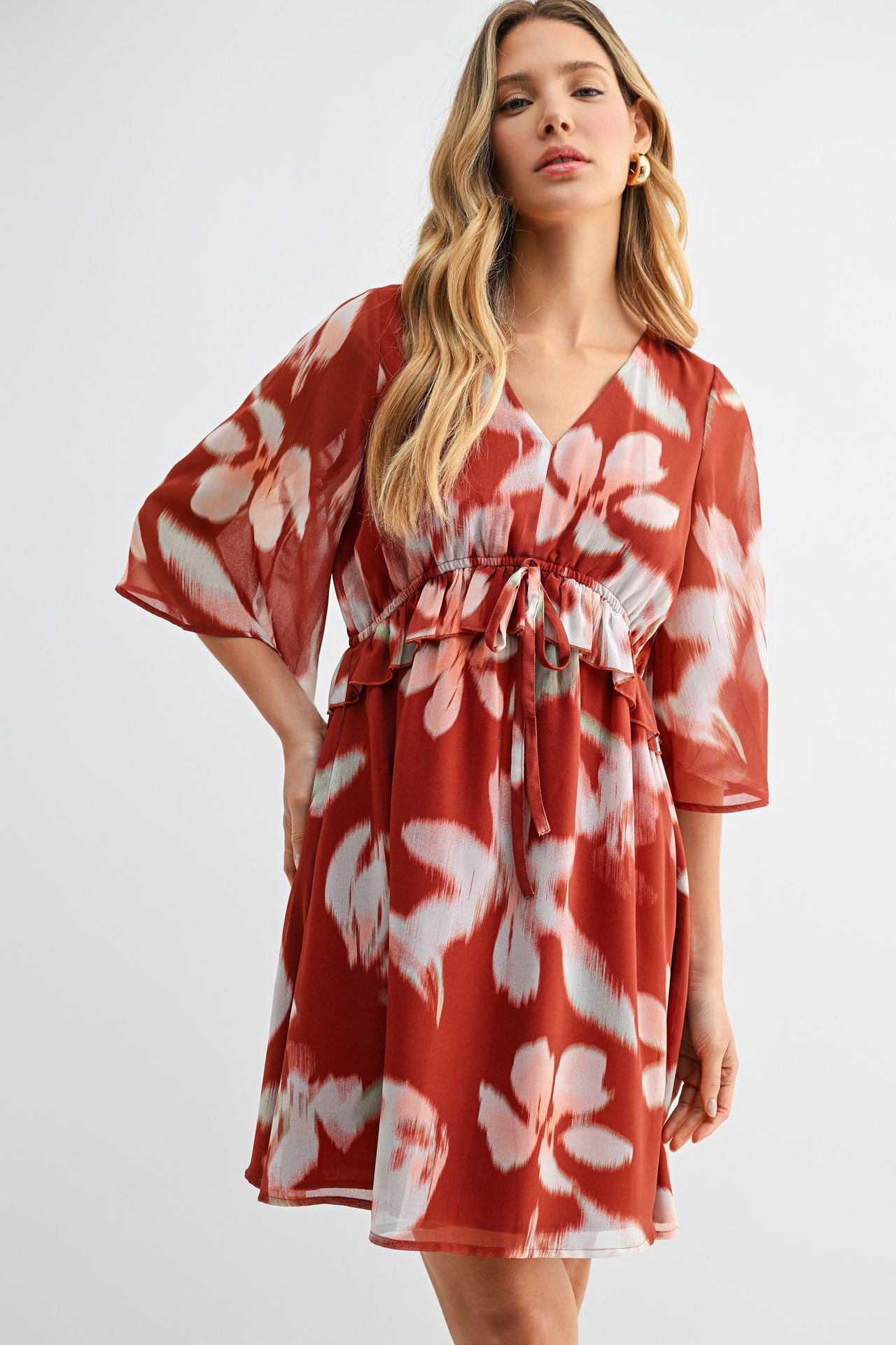 Paprika A-line Flutter Sleeve Dress