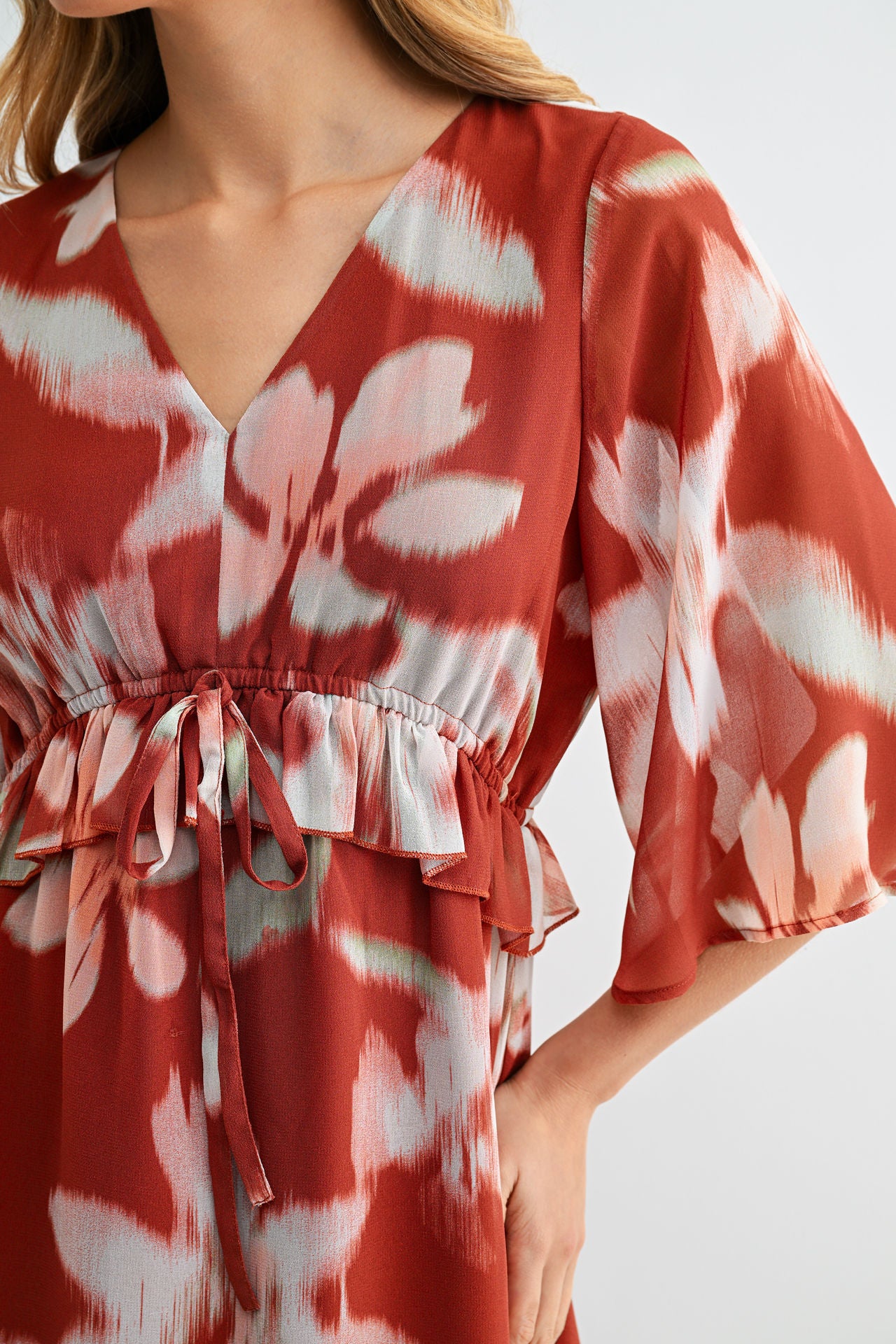 Paprika A-line Flutter Sleeve Dress