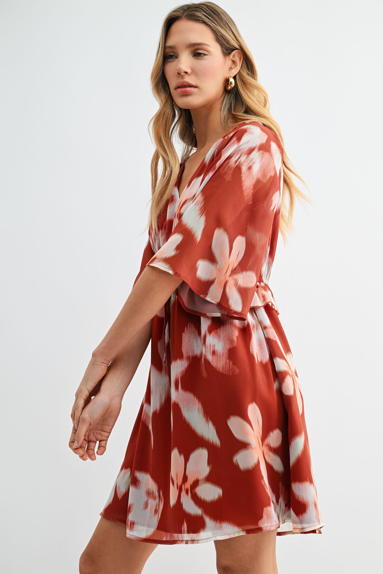 Paprika A-line Flutter Sleeve Dress