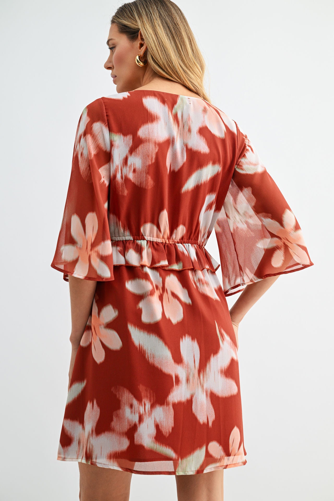 Paprika A-line Flutter Sleeve Dress