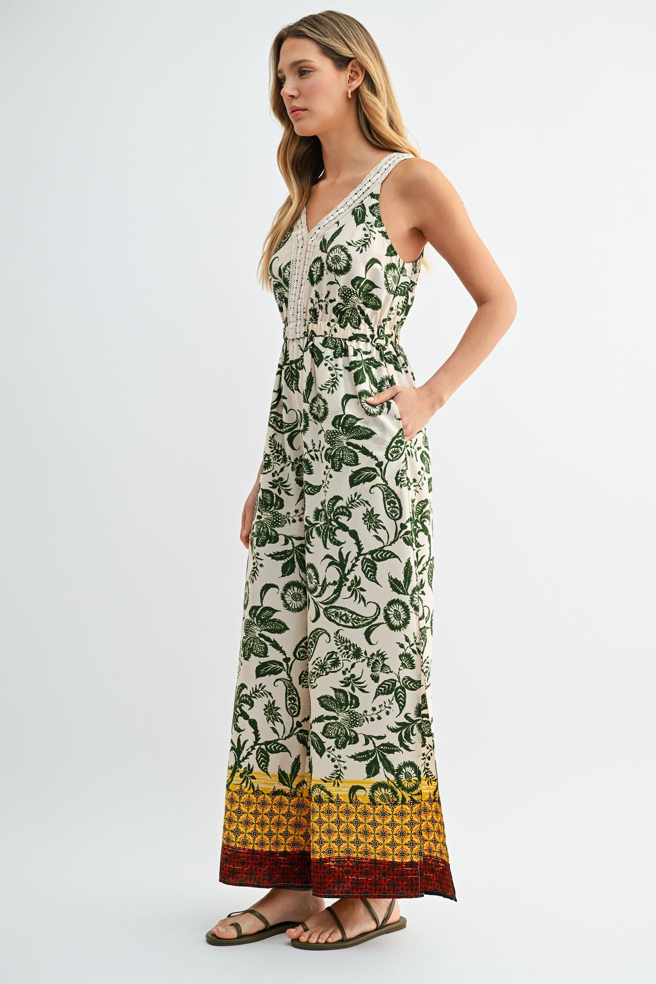 Olive Rust Multi V-Neck Jumpsuit