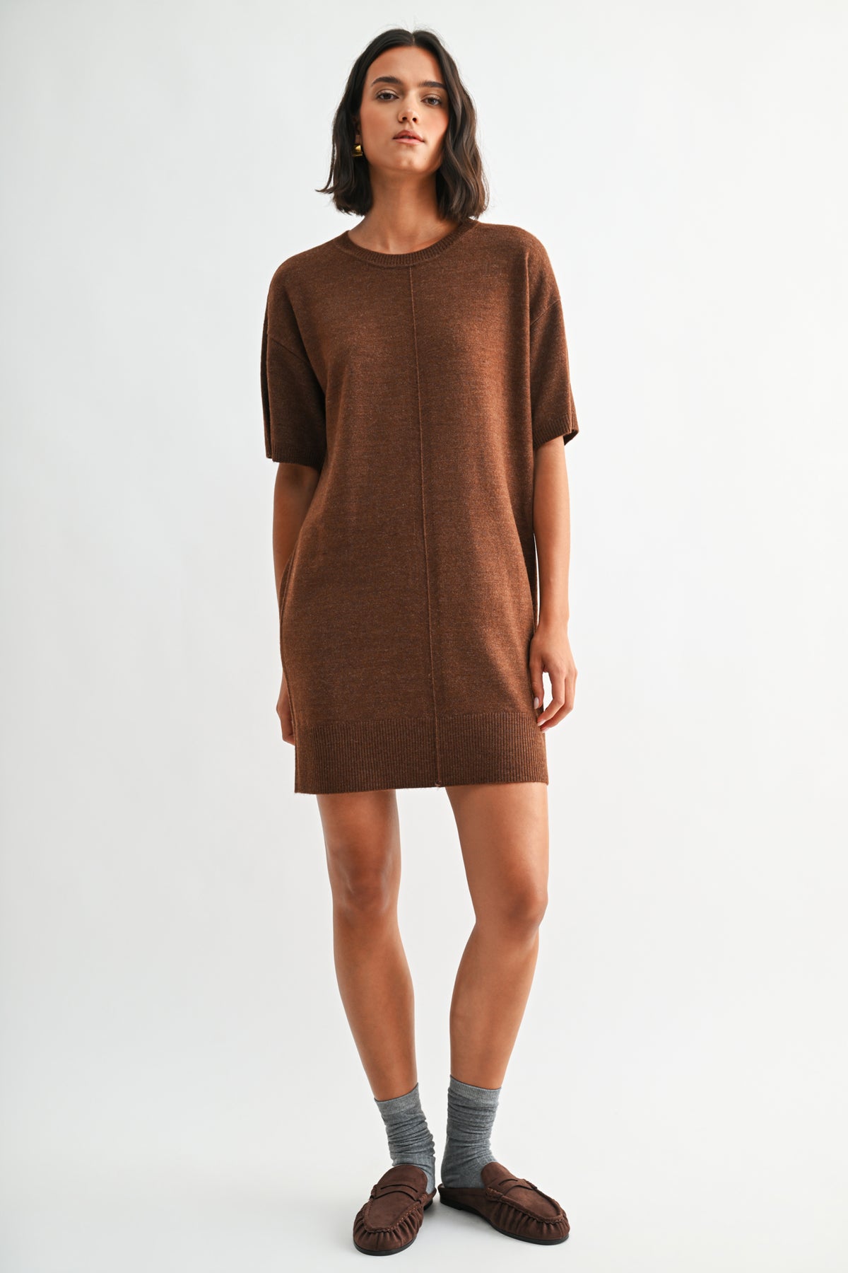 Brown Short Sleeve T-Shirt Dress