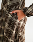 Brown Plaid Long Sleeve Asymmetric Hem Dress
