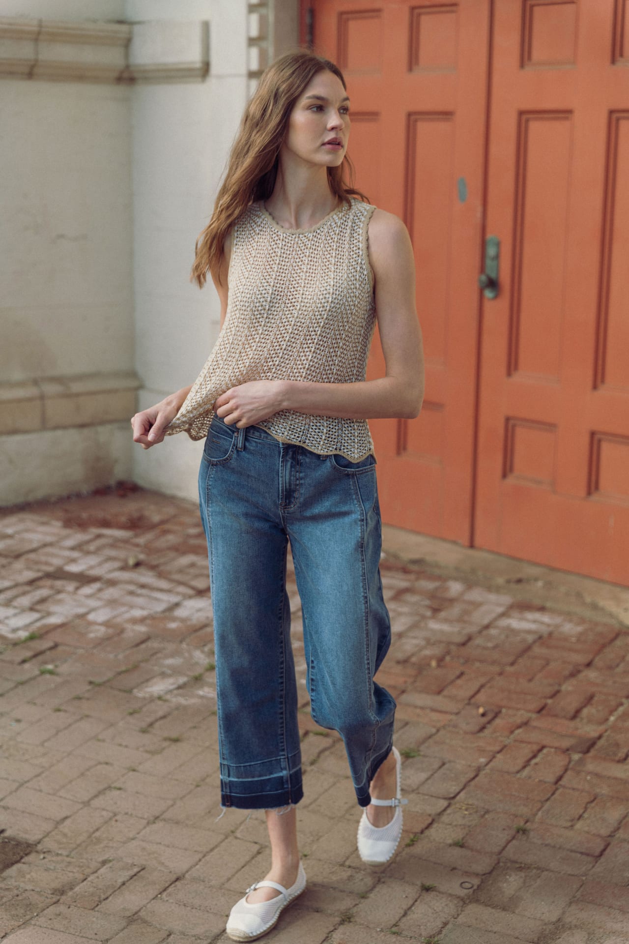 Medium Indigo Denim Release Hem Crop Straight Leg