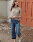 Medium Indigo Denim Release Hem Crop Straight Leg