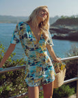 Aqua Printed Faux-Surplus Top