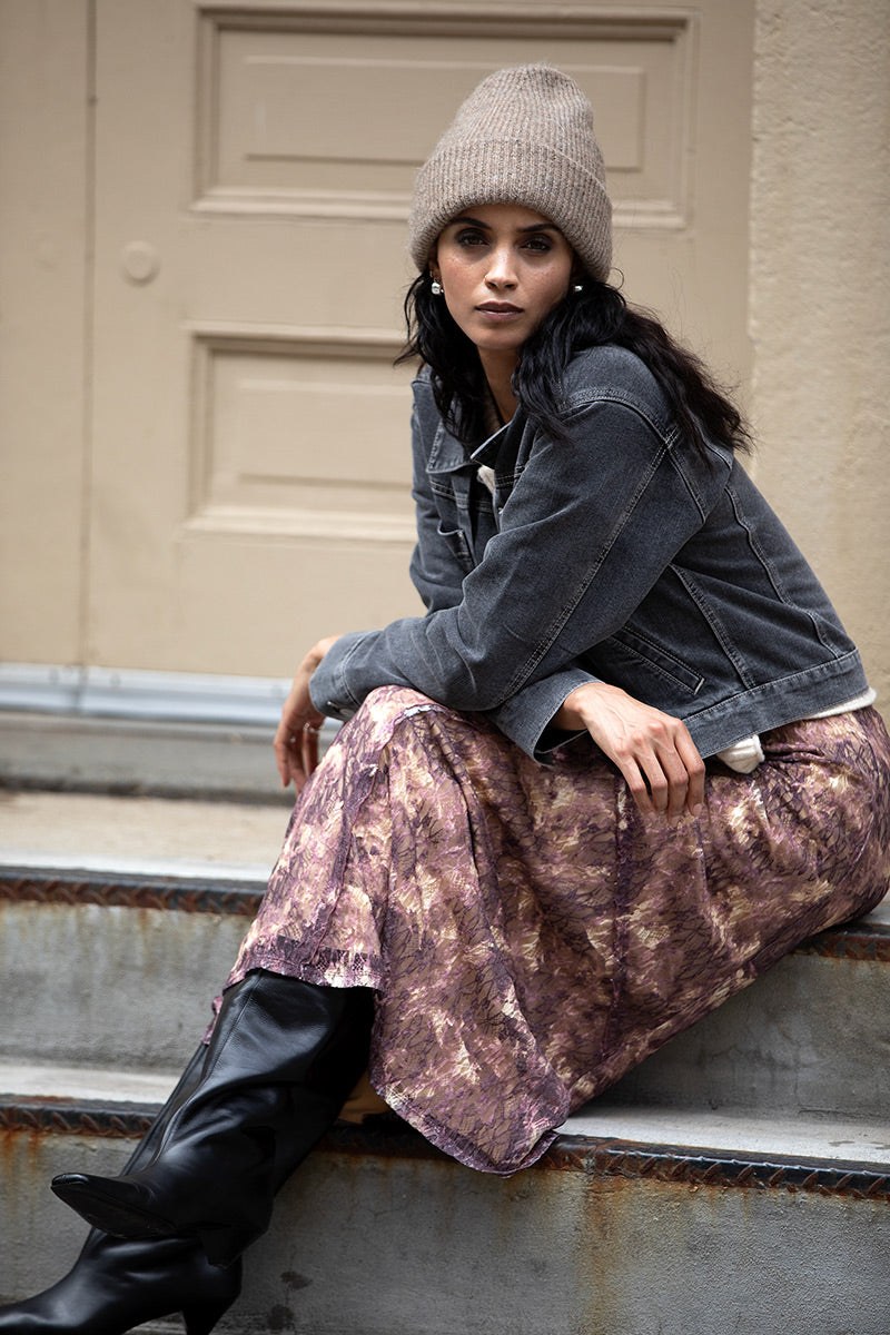 Plum Champaign A-Line Lace Maxi Skirt