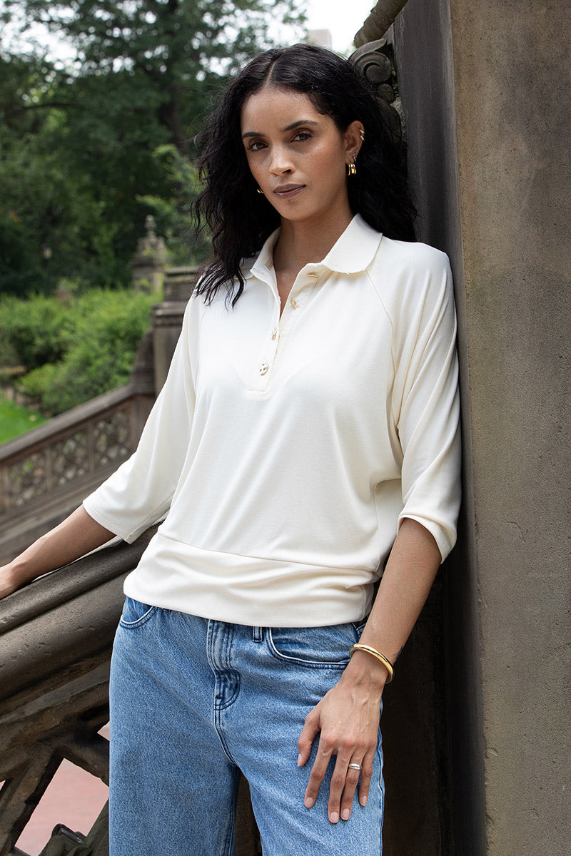 Cream Dolman Sleeve Polo