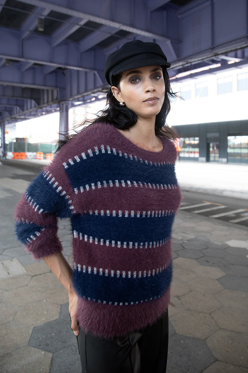 Plum Midnight Long Sleeve Boat Neck Sweater