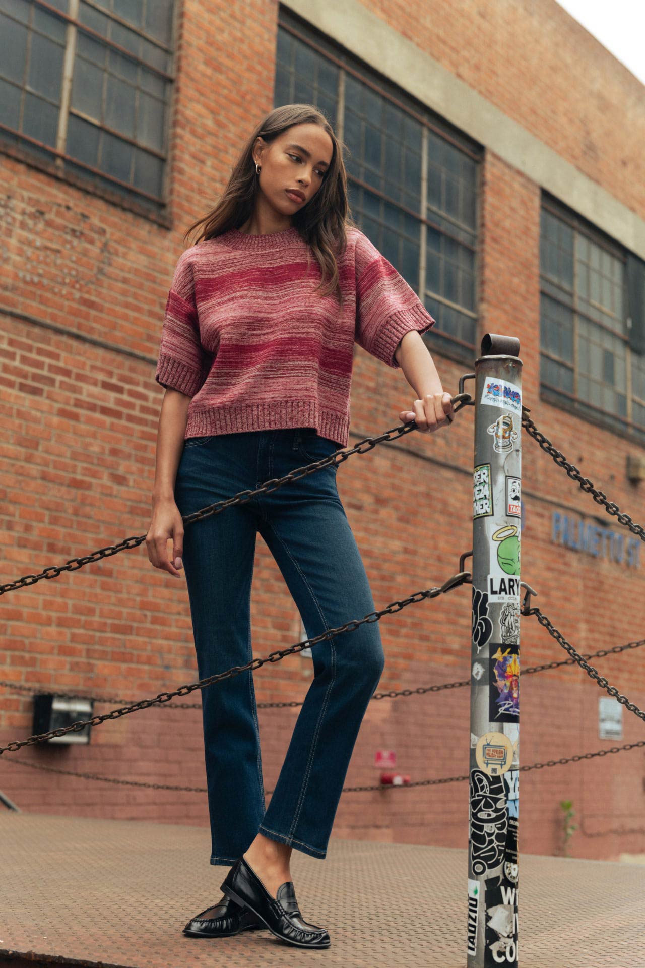 Cherry Broome Striped Crop Sweater