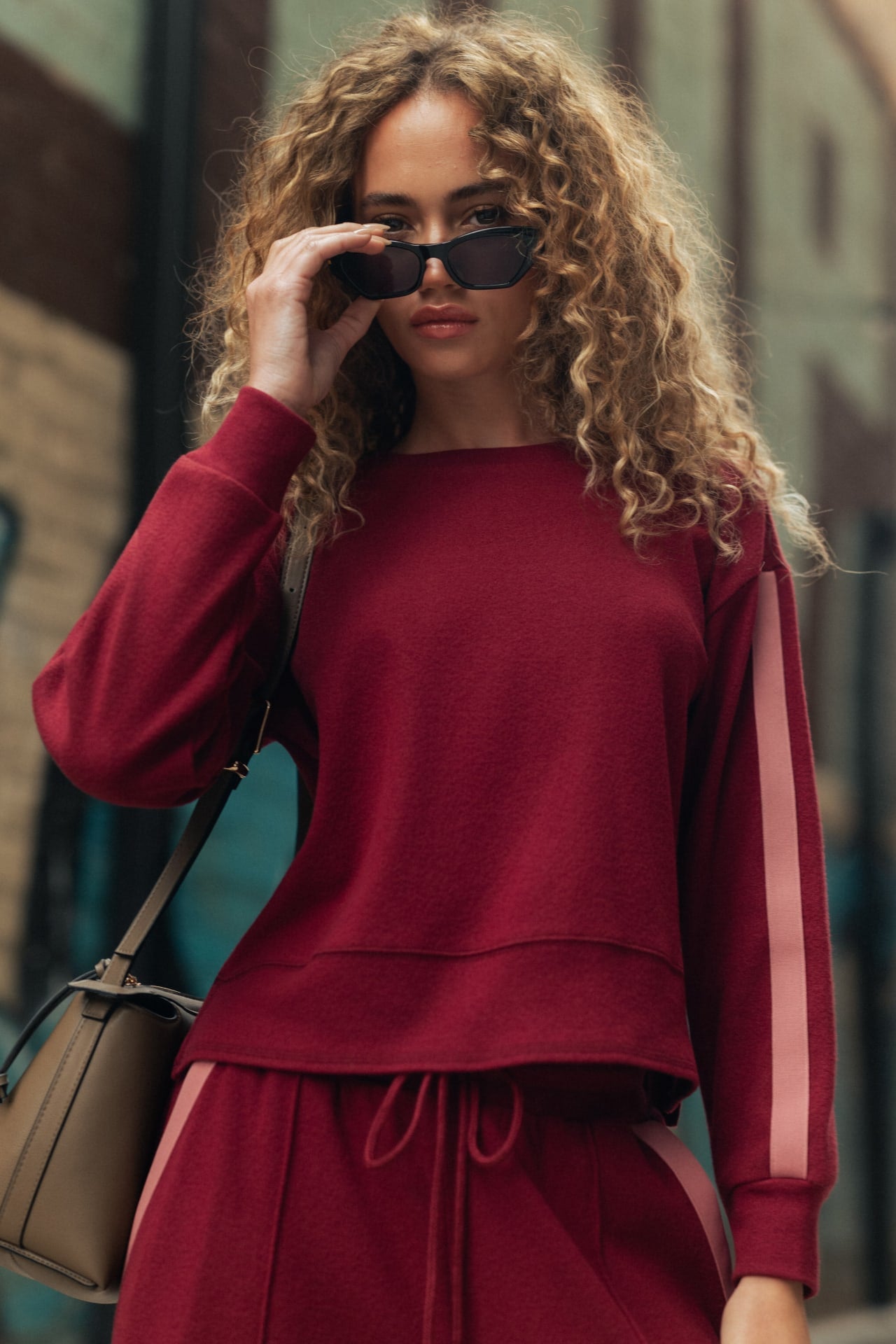 Burgundy Long Sleeve Track Sweatshirt